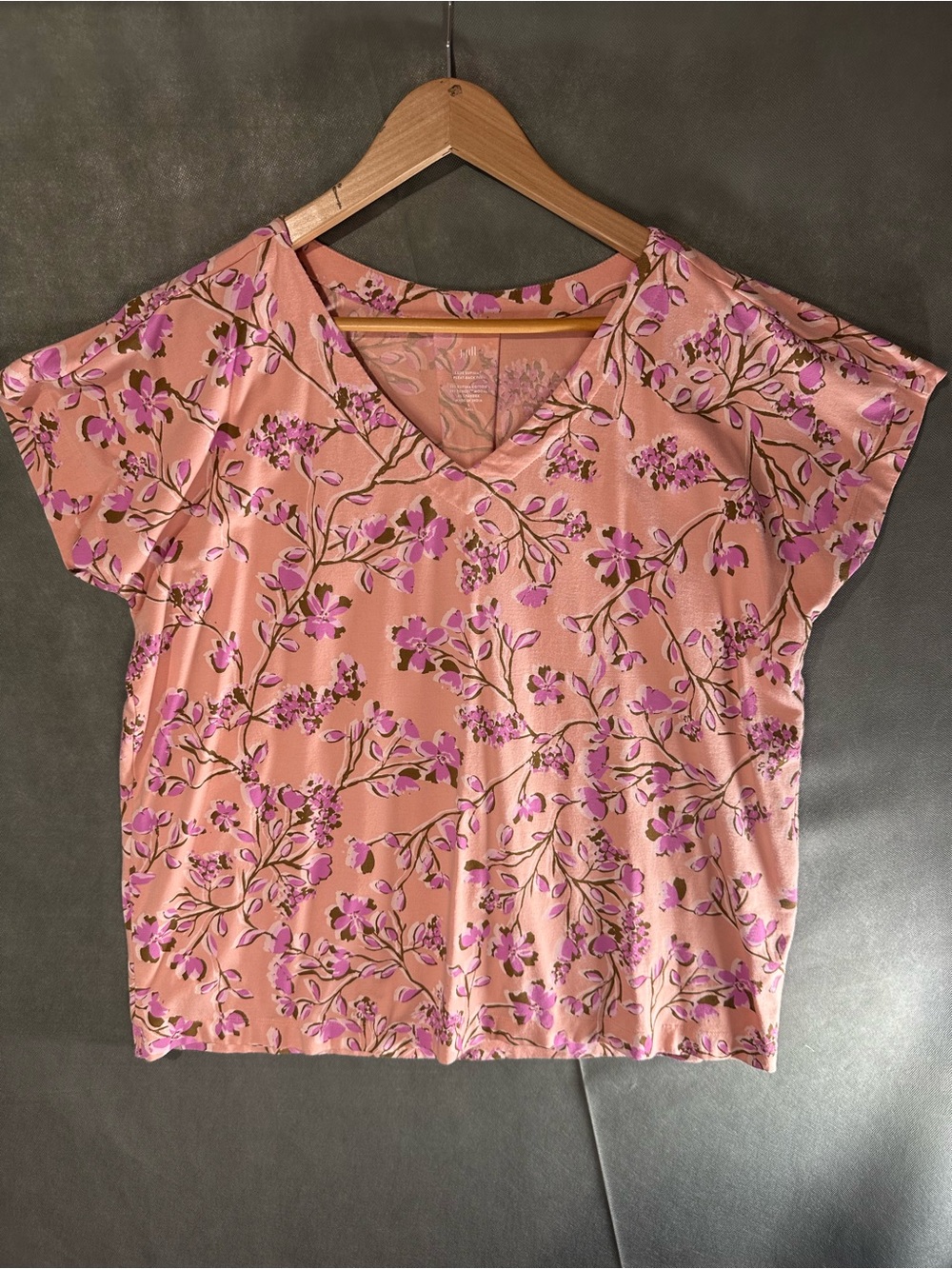J.Jill Luxe Supima Pleat-Back Tee - Pink Floral - Size Large Tall